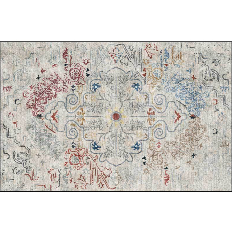 Avtoit | Gray Shabby Chic Rug Polyester Medallion Pattern Rug Machine Washable Non-Slip Back Rug for Living Room