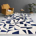 Avtoit | Stylish Abstract Rug Blue and Beige Casual Rug Polyester Machine Washable Non-Slip Rug for Bedroom