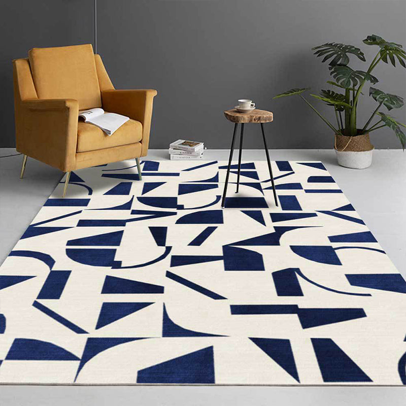 Avtoit | Stylish Abstract Rug Blue and Beige Casual Rug Polyester Machine Washable Non-Slip Rug for Bedroom