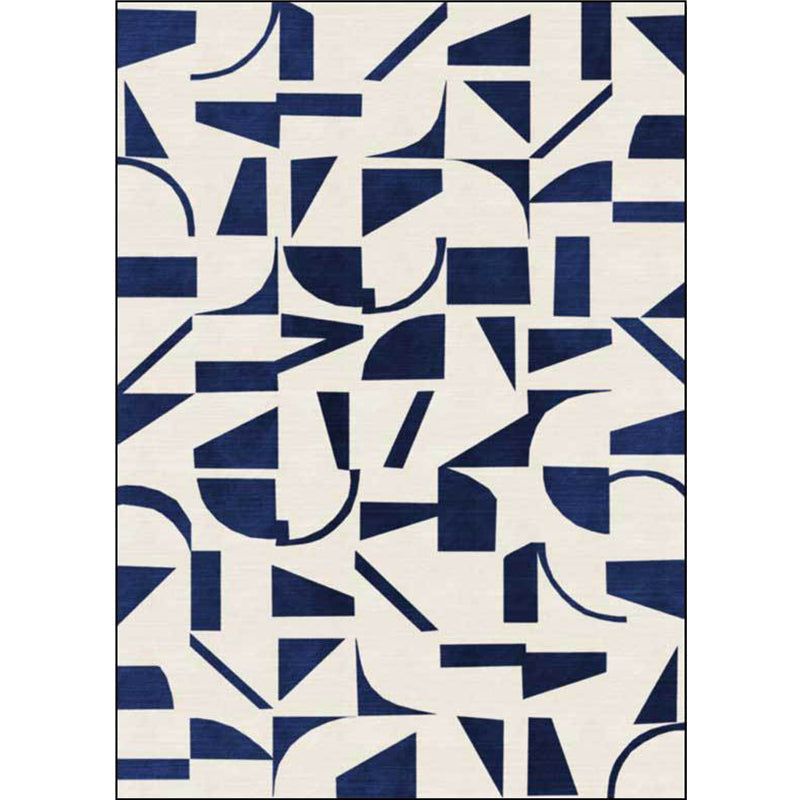 Avtoit | Stylish Abstract Rug Blue and Beige Casual Rug Polyester Machine Washable Non-Slip Rug for Bedroom