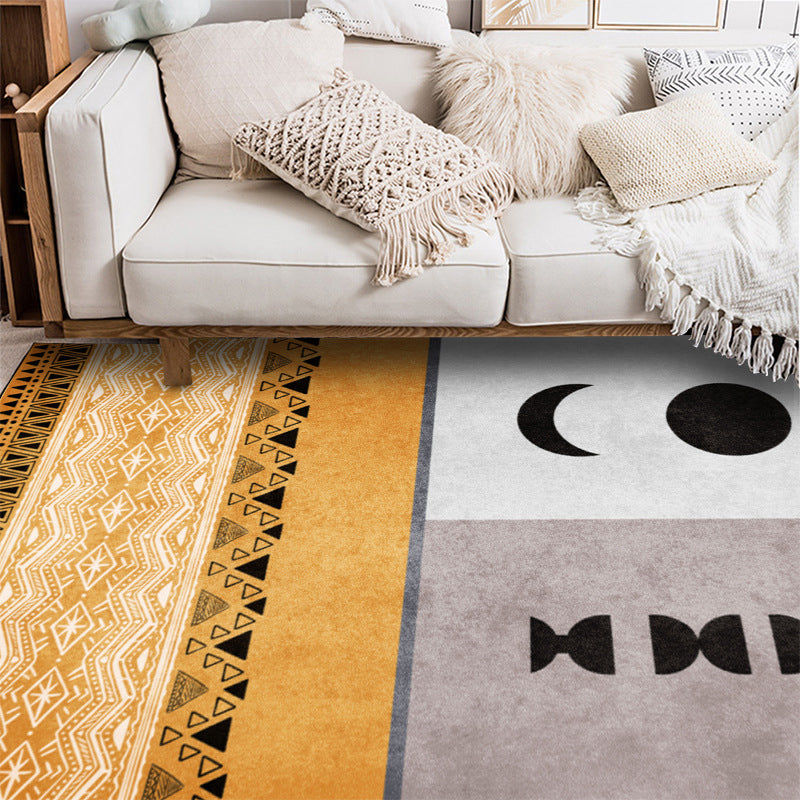 Avtoit | Funky Tribal Print Carpet Yellow Vintage Carpet Polyester Machine Washable Anti-Slip Rug for Bedroom
