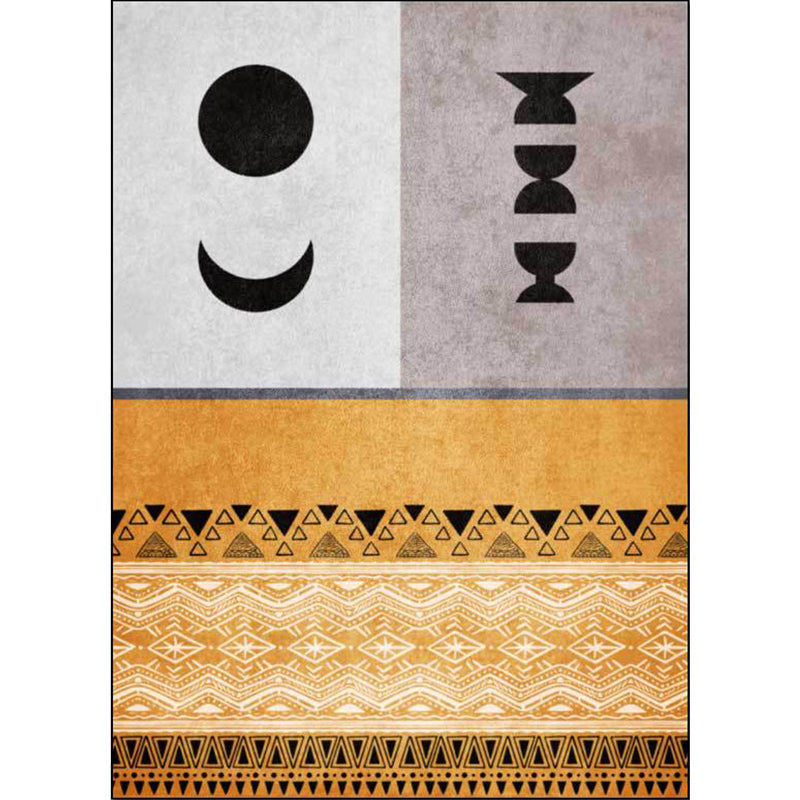 Avtoit | Funky Tribal Print Carpet Yellow Vintage Carpet Polyester Machine Washable Anti-Slip Rug for Bedroom