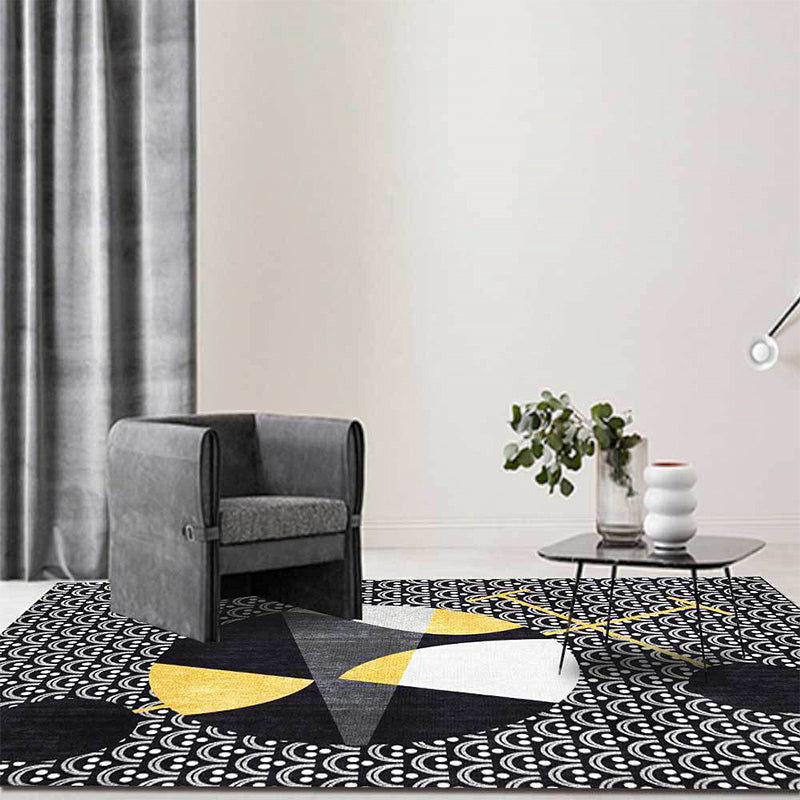 Avtoit | Black modern carpet polyester abstract carpet machine washable non-slip backing carpet for the living room