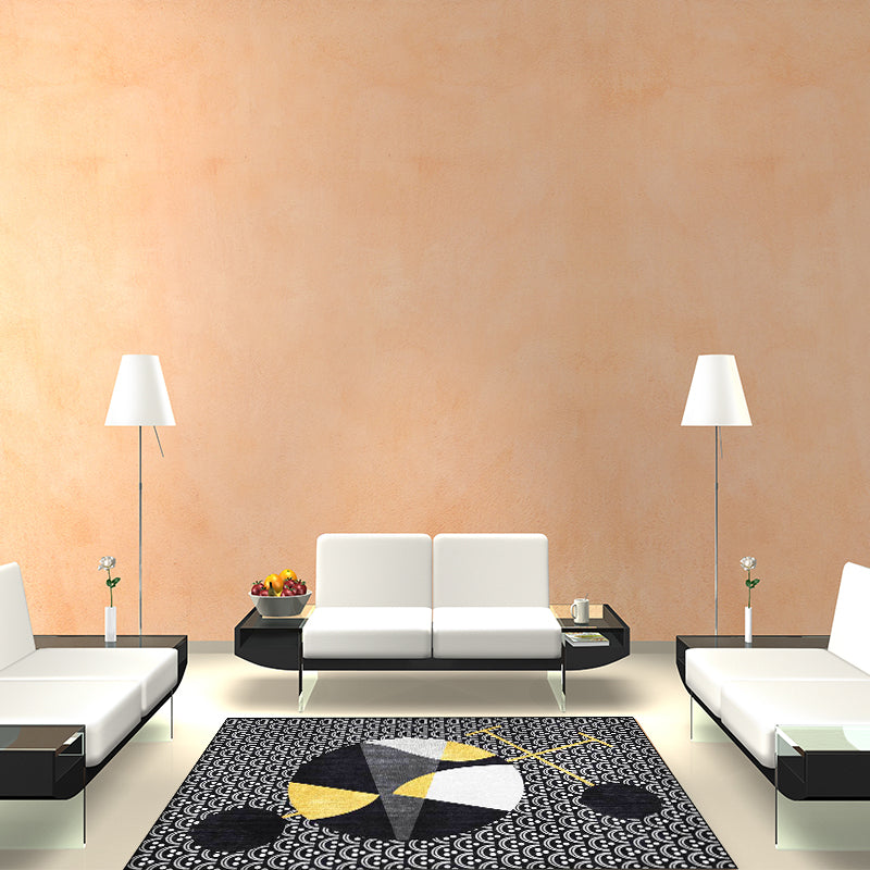 Avtoit | Black modern carpet polyester abstract carpet machine washable non-slip backing carpet for the living room