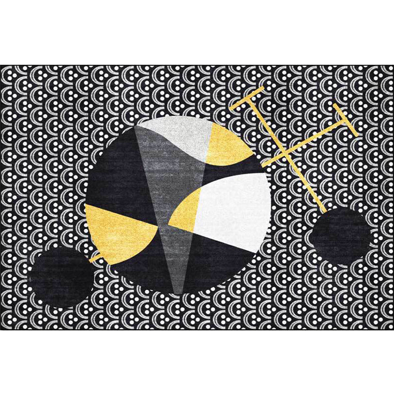 Avtoit | Black modern carpet polyester abstract carpet machine washable non-slip backing carpet for the living room