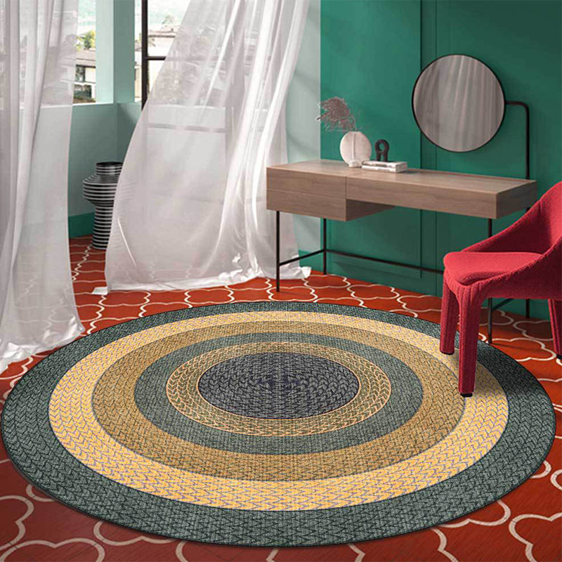Avtoit | Rustic Concentric Circles Pattern Carpet Yellow and Green Polyester Carpet Machine Washable Non-Slip Carpet for Living Room