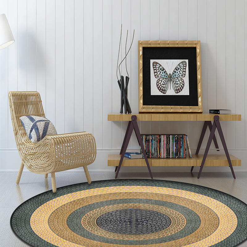 Avtoit | Rustic Concentric Circles Pattern Carpet Yellow and Green Polyester Carpet Machine Washable Non-Slip Carpet for Living Room