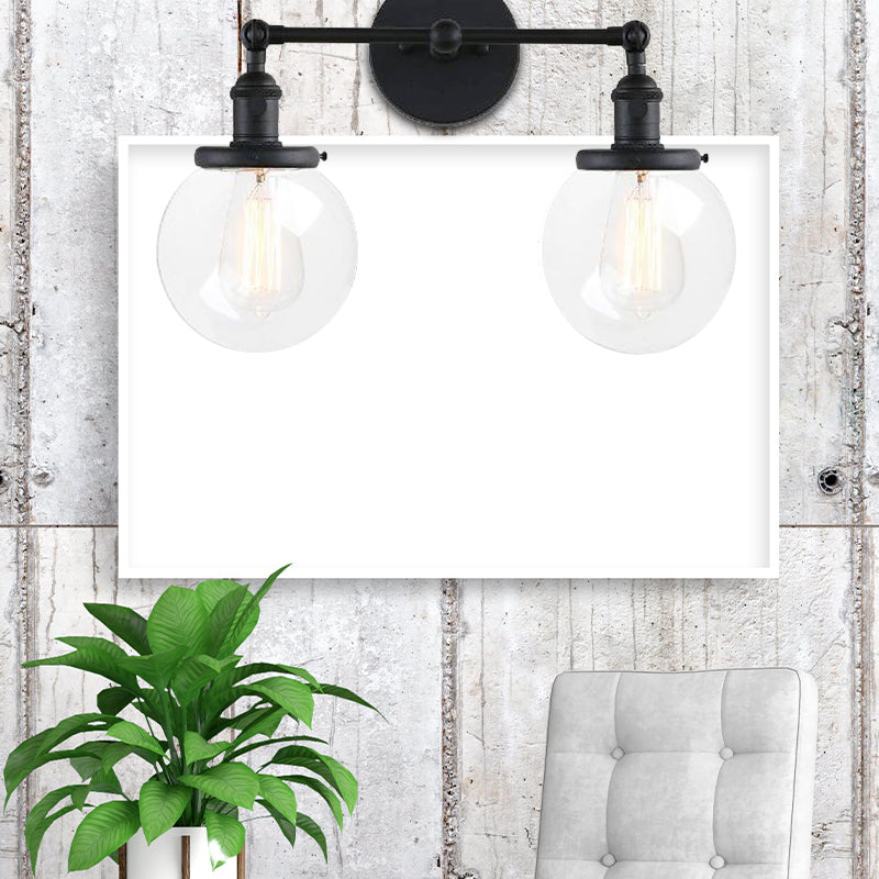 Avtoit | Round Living Room Wall Light Industrial Clear Glass 2-Lamp Black/Brass Wall Lamp for the Office