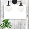 Avtoit | Round Living Room Wall Light Industrial Clear Glass 2-Lamp Black/Brass Wall Lamp for the Office