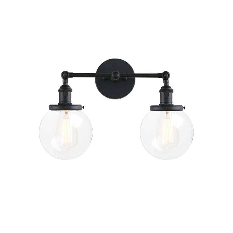Avtoit | Round Living Room Wall Light Industrial Clear Glass 2-Lamp Black/Brass Wall Lamp for the Office
