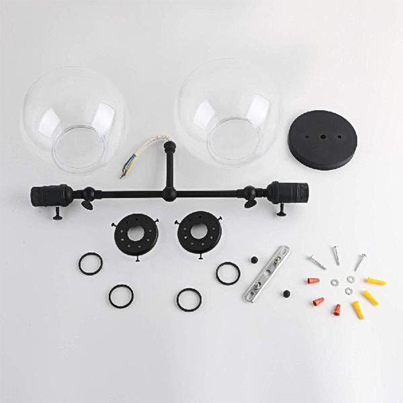 Avtoit | Round Living Room Wall Light Industrial Clear Glass 2-Lamp Black/Brass Wall Lamp for the Office