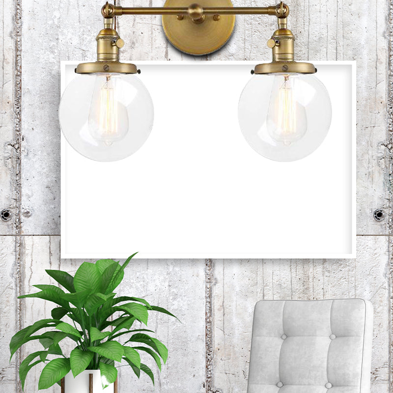 Avtoit | Round Living Room Wall Light Industrial Clear Glass 2-Lamp Black/Brass Wall Lamp for the Office