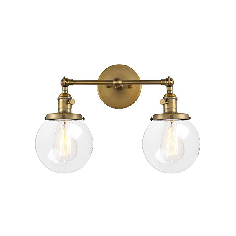 Avtoit | Round Living Room Wall Light Industrial Clear Glass 2-Lamp Black/Brass Wall Lamp for the Office