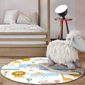 Avtoit | Kids Bedroom Rug in White Animal Lion Elephant Crocodile Print Rug Polyester Machine Washable Area Rug