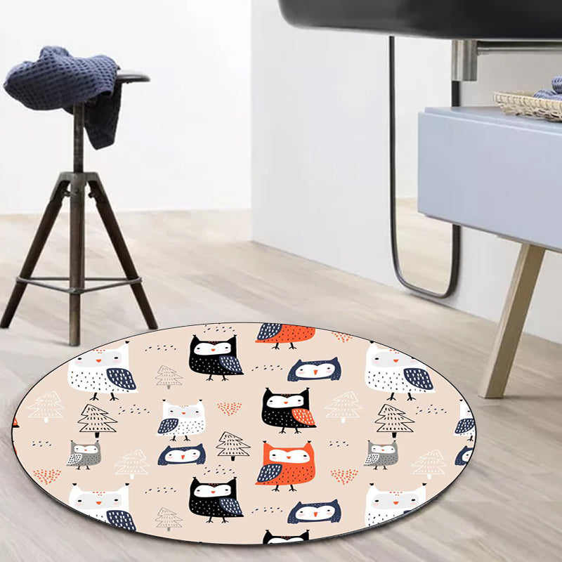 Avtoit | Stylish Children's Carpet in Pink Animals Owl Tree Pattern Carpet Polyester Machine Washable Rug for Nursery