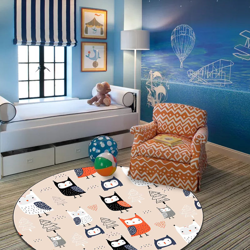 Avtoit | Stylish Children's Carpet in Pink Animals Owl Tree Pattern Carpet Polyester Machine Washable Rug for Nursery