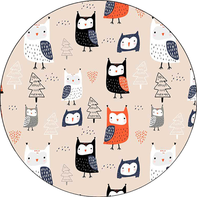 Avtoit | Stylish Children's Carpet in Pink Animals Owl Tree Pattern Carpet Polyester Machine Washable Rug for Nursery