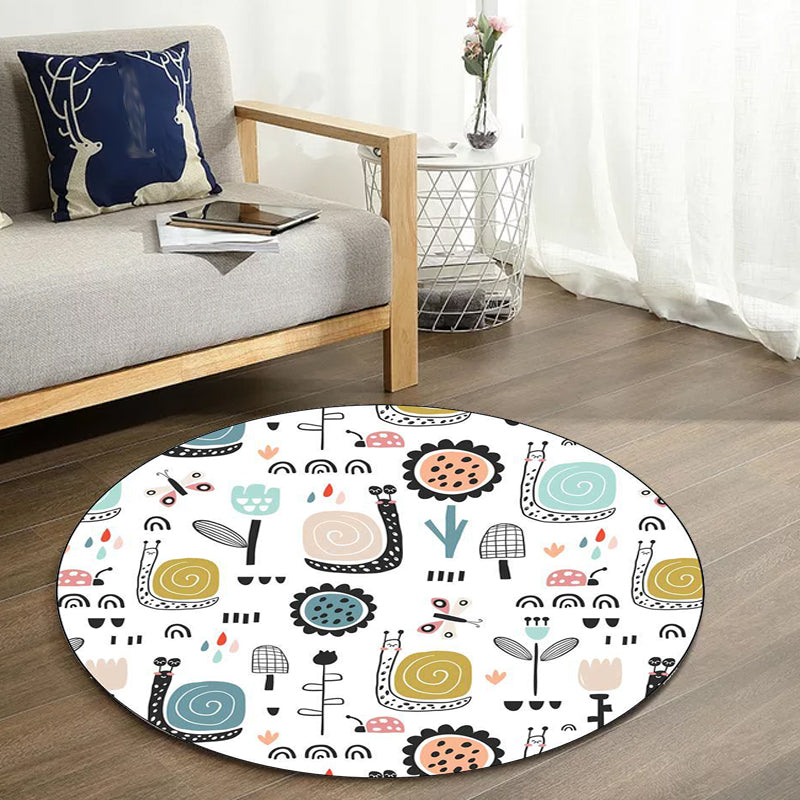 Avtoit | Unique Children's Carpet in White Animal Snail Butterfly Flower Pattern Carpet Polyester Non-Slip Rug for Children's Room