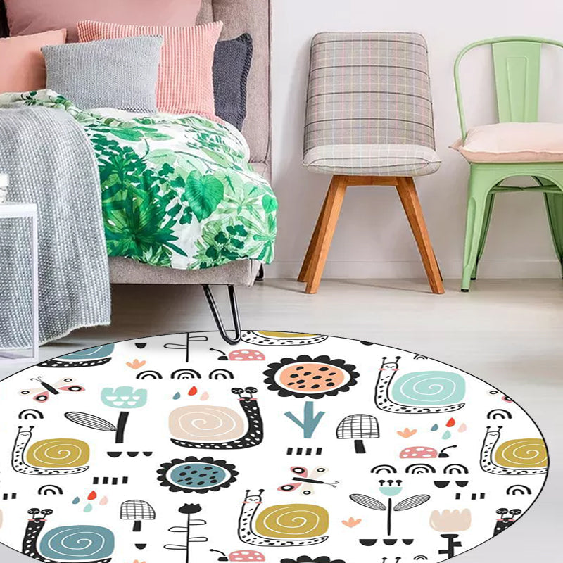 Avtoit | Unique Children's Carpet in White Animal Snail Butterfly Flower Pattern Carpet Polyester Non-Slip Rug for Children's Room
