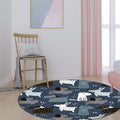 Avtoit | Casual Kids Carpet in Blue Animal Rabbit Dog Pattern Carpet Polyester Stain Resistant Washable Carpet for the Children's Room