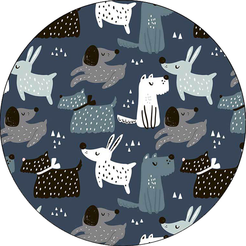Avtoit | Casual Kids Carpet in Blue Animal Rabbit Dog Pattern Carpet Polyester Stain Resistant Washable Carpet for the Children's Room