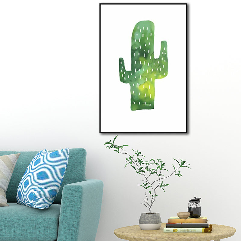 Avtoit | Tropical cactus painting art print living room canvas in green on white, texture