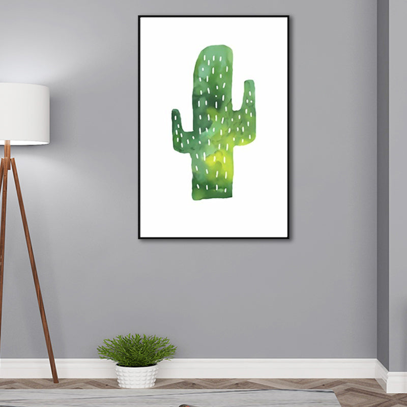 Avtoit | Tropical cactus painting art print living room canvas in green on white, texture