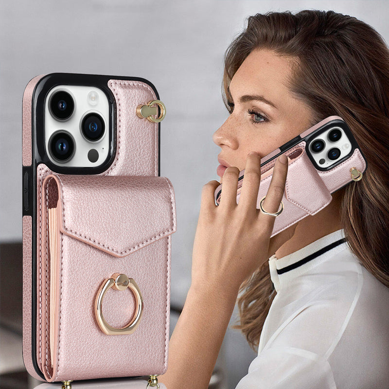 Avtoit | Leather Wallet Case with Ring & Lanyard for iPhone