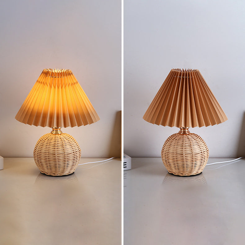 Avtoit | RattaLume Nordic LED Table Lamp | Woven Rattan & Foldable Fabric Shade | Mood Light | Decor for the Bedroom