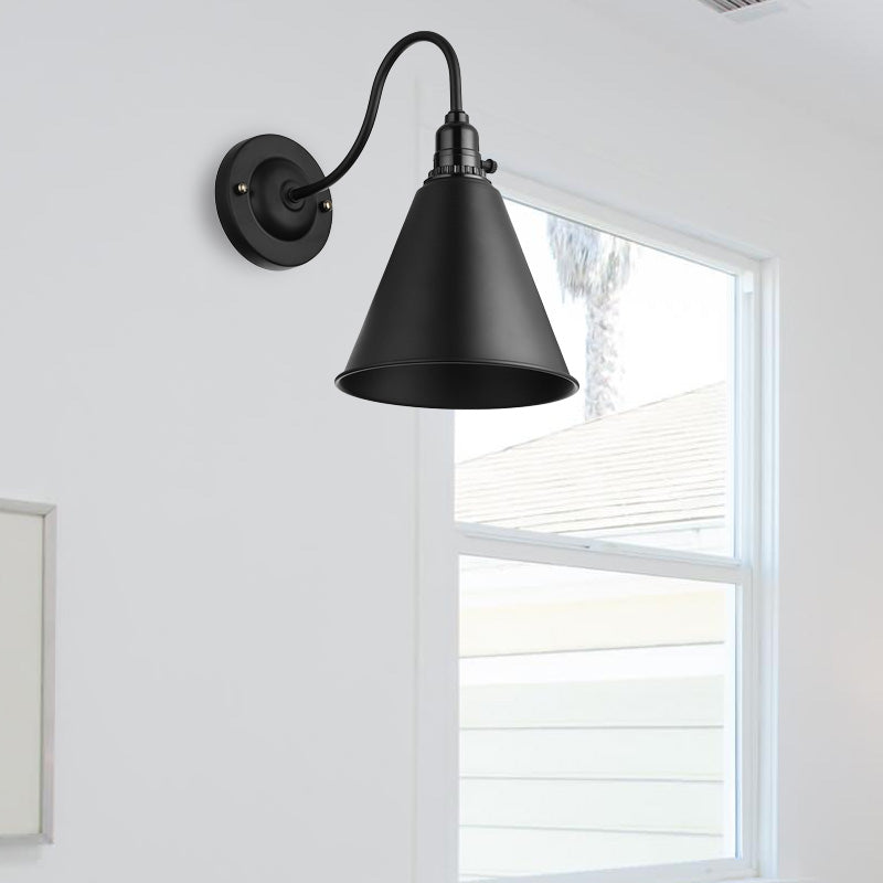 Avtoit | 1 head gooseneck wall light with conical shade industrial black metal wall lamp for the dining room