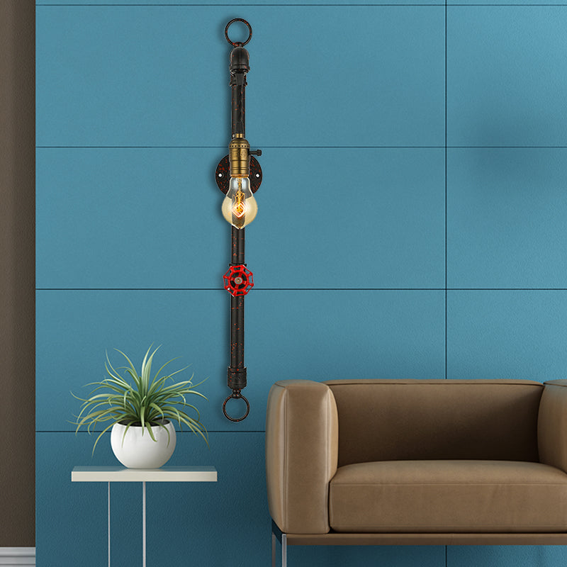 Avtoit | Dark Rust Pipe Wall Light with Valve Vintage Stylish Metal 1 Light Living Room Wall Lamp