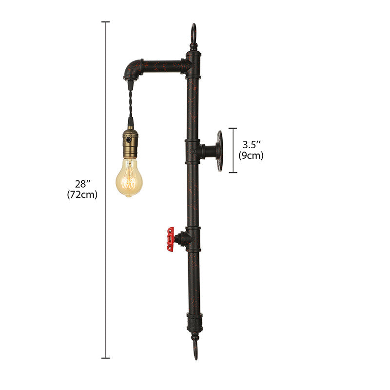 Avtoit | Dark Rust Pipe Wall Light with Valve Vintage Stylish Metal 1 Light Living Room Wall Lamp