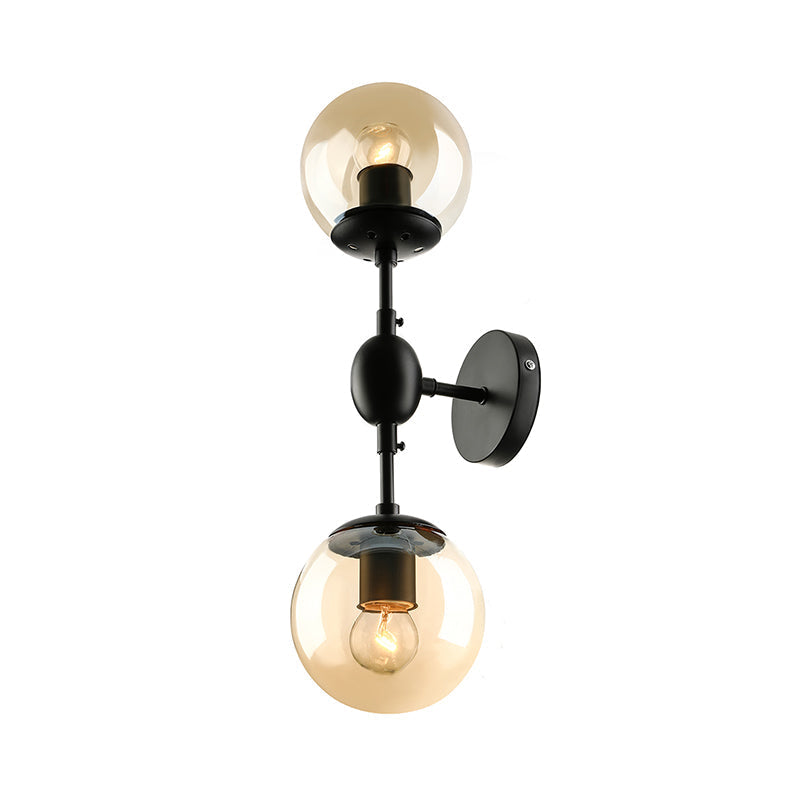 Avtoit | Black 2-Light Wall Light Industrial Amber Glass Globe Shade Lighting Fixture for Living Room