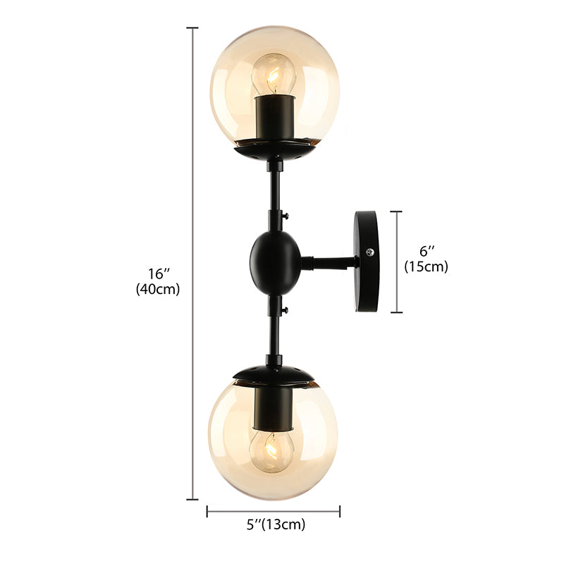 Avtoit | Black 2-Light Wall Light Industrial Amber Glass Globe Shade Lighting Fixture for Living Room
