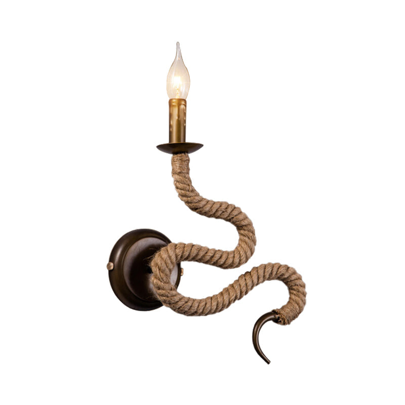 Avtoit | Candle Holder Ropestone Wall Lamp with Curved Design Vintage 1 Light Bedroom Wall Mounted Lamp in Bronze