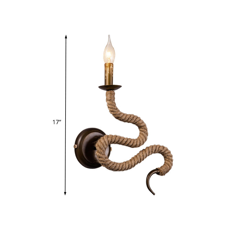 Avtoit | Candle Holder Ropestone Wall Lamp with Curved Design Vintage 1 Light Bedroom Wall Mounted Lamp in Bronze