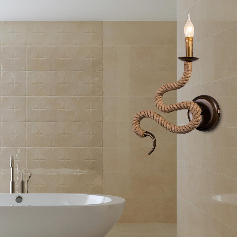 Avtoit | Candle Holder Ropestone Wall Lamp with Curved Design Vintage 1 Light Bedroom Wall Mounted Lamp in Bronze