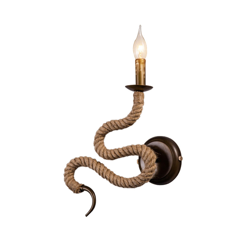 Avtoit | Candle Holder Ropestone Wall Lamp with Curved Design Vintage 1 Light Bedroom Wall Mounted Lamp in Bronze