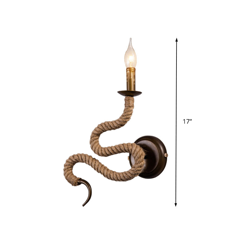Avtoit | Candle Holder Ropestone Wall Lamp with Curved Design Vintage 1 Light Bedroom Wall Mounted Lamp in Bronze