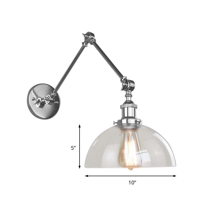 Avtoit | Dome Clear Glass Wall Lamp Industrial Simple Bulb Dining Room Sconces Light in Chrome