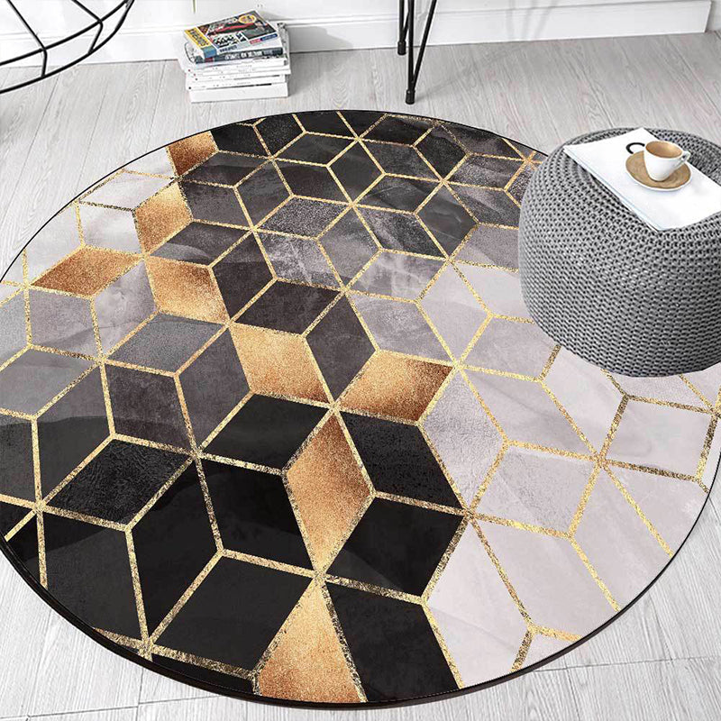 Avtoit | Black and Gray Modern Rug Polyester Geometric Print Rug Washable Non-Slip Back Rug for Living Room