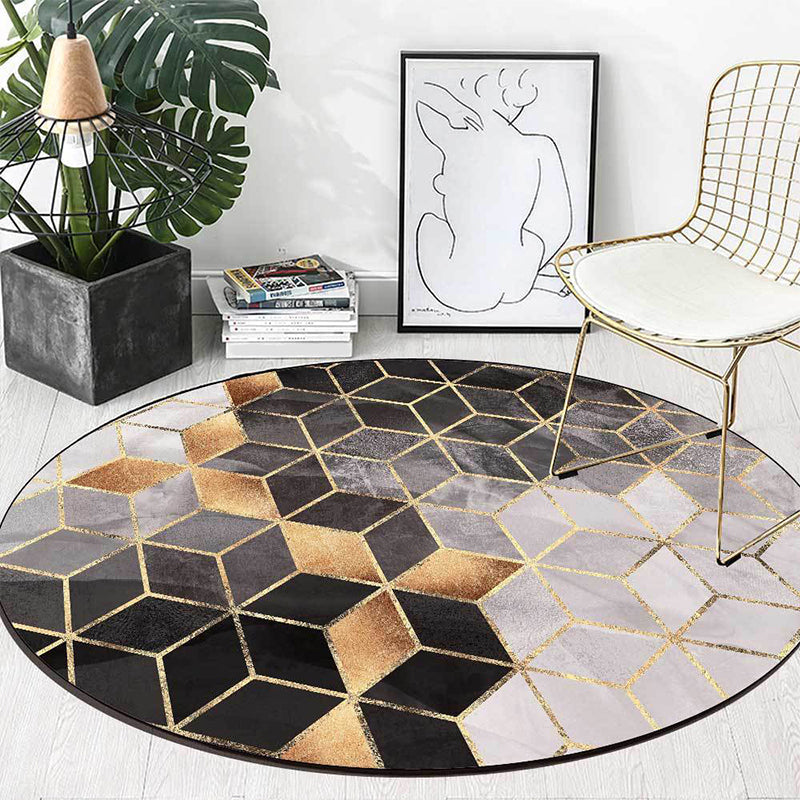Avtoit | Black and Gray Modern Rug Polyester Geometric Print Rug Washable Non-Slip Back Rug for Living Room