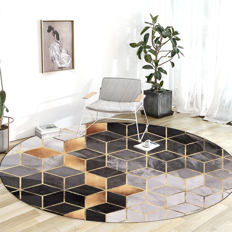 Avtoit | Black and Gray Modern Rug Polyester Geometric Print Rug Washable Non-Slip Back Rug for Living Room