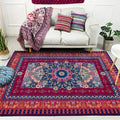 Avtoit | Retro Medallion Pattern Rug with floral and leaf red Persian Rug Polyester machine washable non-slip rug for bedroom