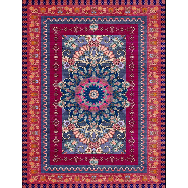 Avtoit | Retro Medallion Pattern Rug with floral and leaf red Persian Rug Polyester machine washable non-slip rug for bedroom