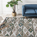 Avtoit | Persian Azulejos Print Rug Green Polyester Rug Machine Washable Non-Slip Rug for Living Room