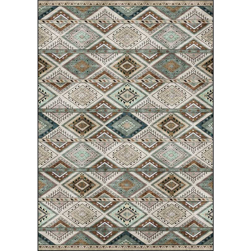 Avtoit | Persian Azulejos Print Rug Green Polyester Rug Machine Washable Non-Slip Rug for Living Room
