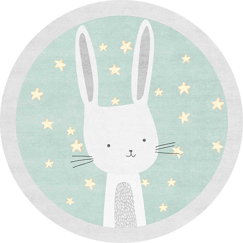 Avtoit | Kids Cartoon Bunny Pattern Rug Green Polyester Rug Washable Non-Slip Back Rug for Home Decor