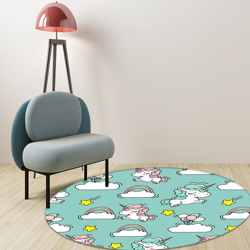 Avtoit | Pink and Blue Kids Mat Polyester Unicorn and Rainbow Print Mat Washable Non-slip Back Carpet for Children's Room
