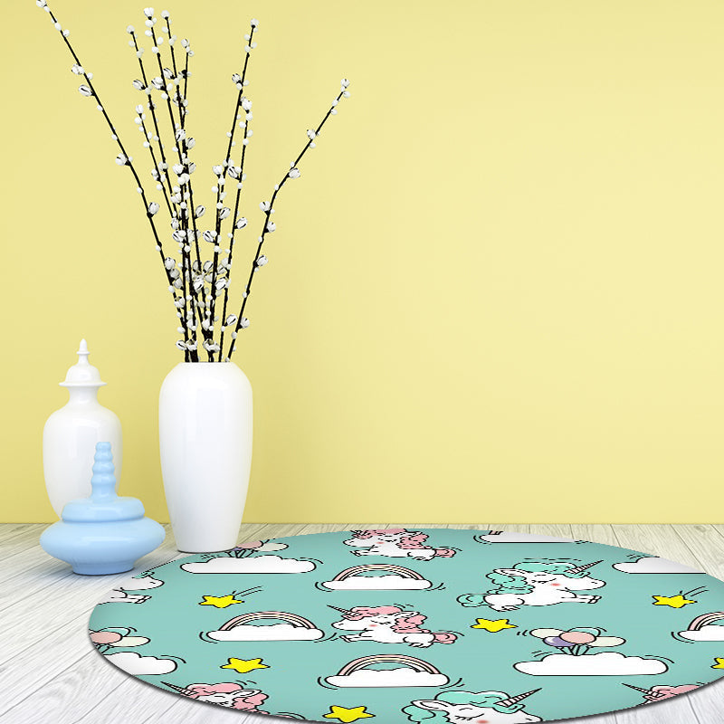 Avtoit | Pink and Blue Kids Mat Polyester Unicorn and Rainbow Print Mat Washable Non-slip Back Carpet for Children's Room